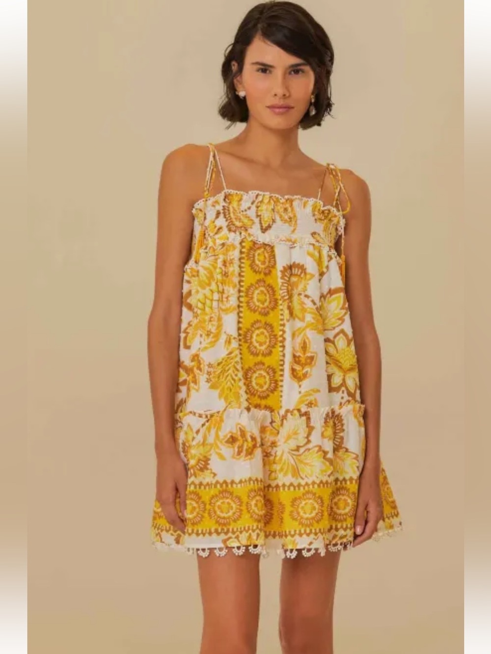 Farm Rio Aura Yellow Floral Tie-Shoulder Sundress